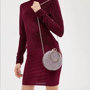 ASOS DESIGN pink and silver gem clutch bag